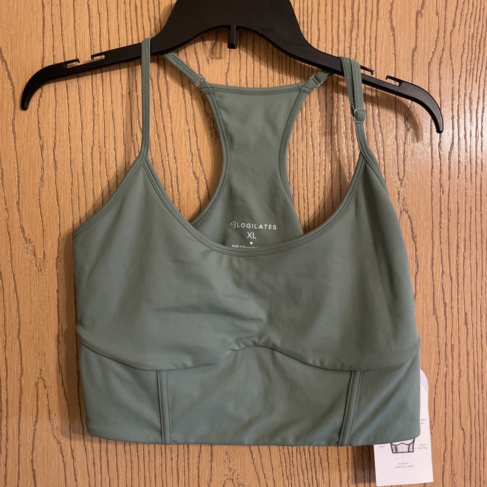 Blogilates Olive Green Racerback Crop Sports Bra